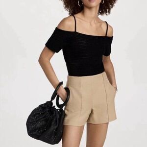 Vince NWT Open Shoulder Organic Cotton Crochet Top In Black Small